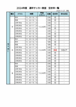 2024年度通年サッカー空き枠表のサムネイル